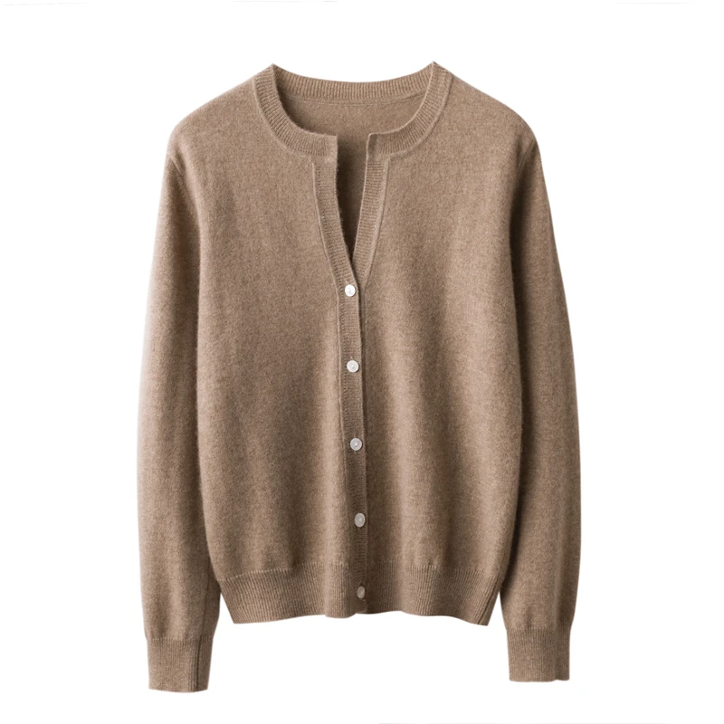 

2022 Spring 100% Cashmere Sweater Autumn and Winter 2021 New Women's O-Neck Cardigan Casual Female Jacket Warm Girls Tops