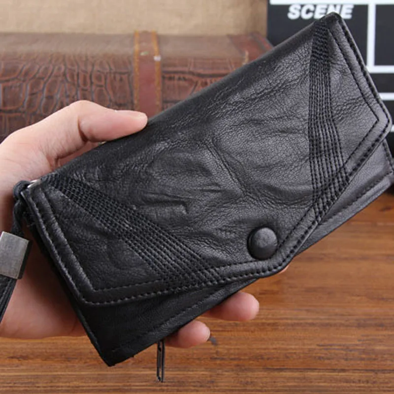 

Suede catwalk pleated purse Men's leather long buckle wallet clutch bag