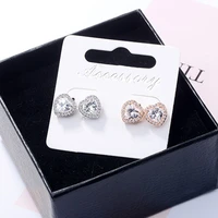 925 stamp silver color heart zircon small stud earrings womens piercing earring fashion wedding jewelry trend new free shipping