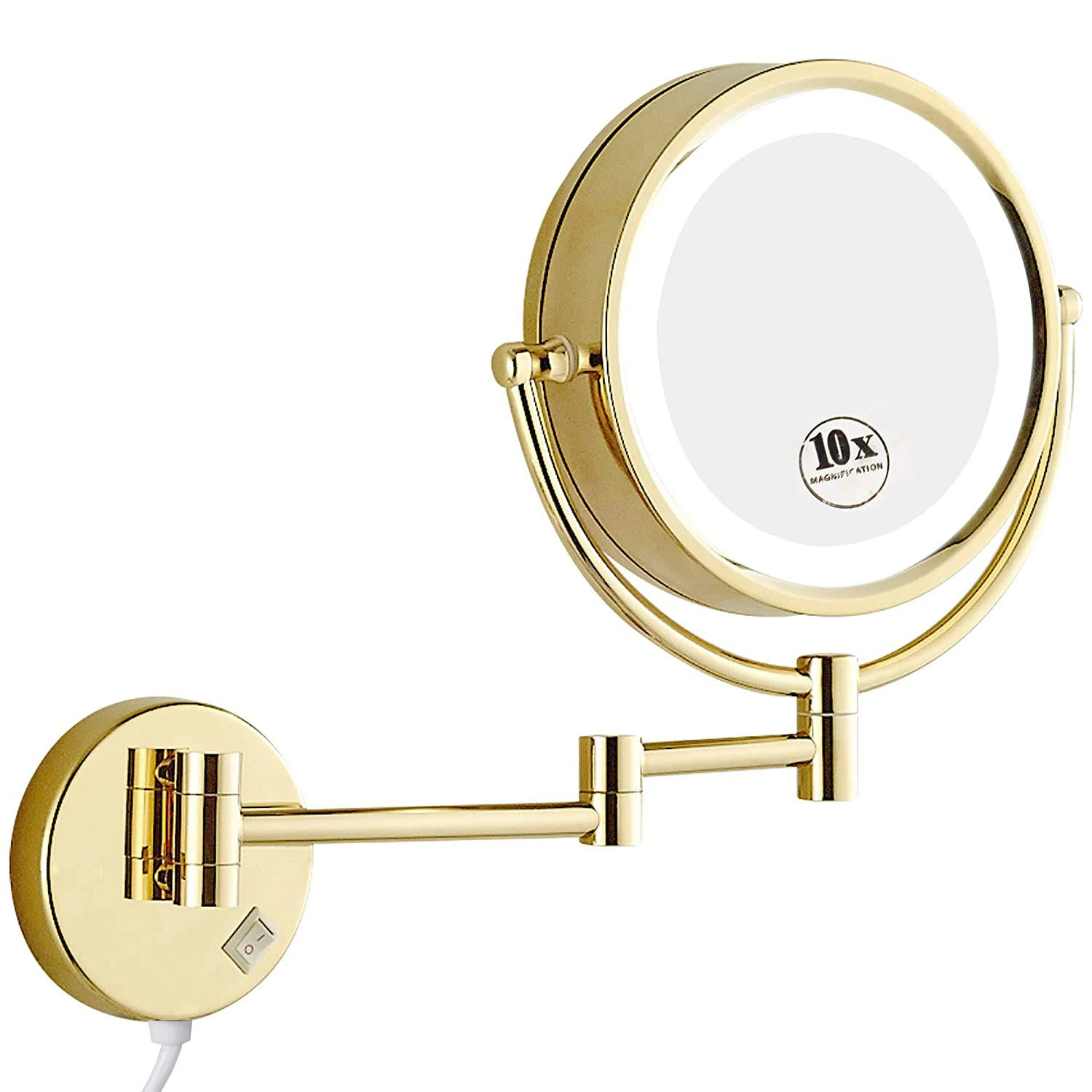 Fashion Led Folding Bathroom Mirrors with 5X Magnify Women Makeup Mirror Quality Brass Led Mirrors Golden Bathroom Mirror images - 6