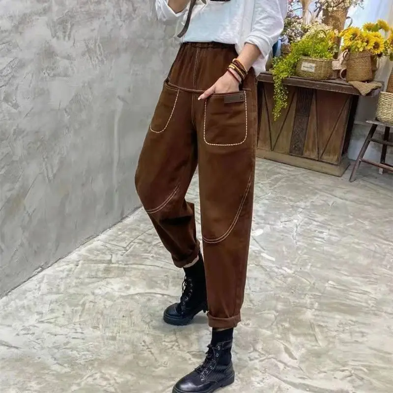 Брюки женские демисезонные с высокой талией эластичные свободные