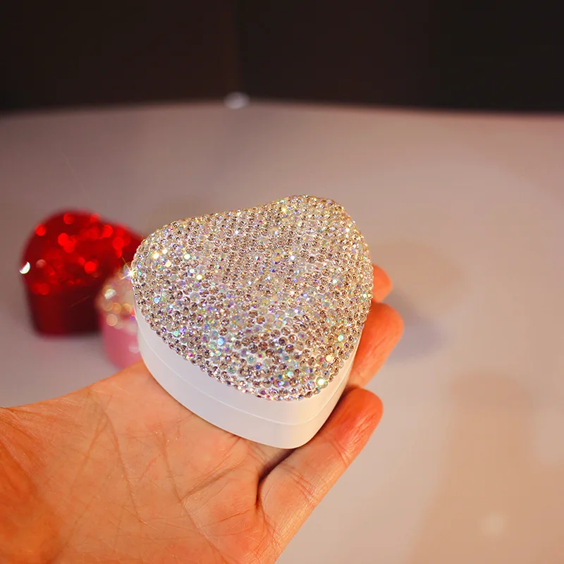 

Led Glowing Rhinestone Heart Shape Jewelry Box Wedding Ring Box Velvet Stand Earring Jewelry Display Box Luxury Jewelry Gift Box
