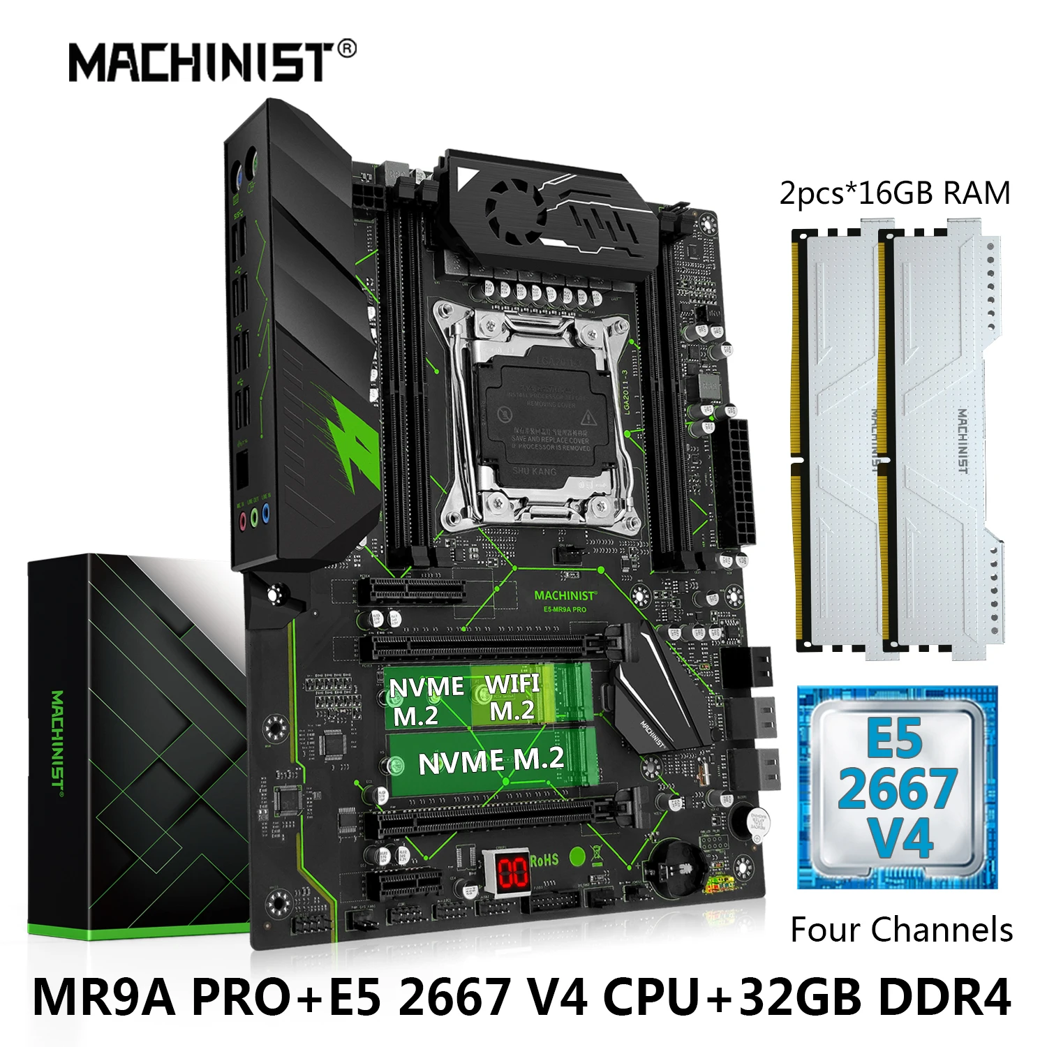 Комбинированный комплект материнской платы MACHINIST X99 Xeon E5 2667 V4 ЦП LGA 2011-3 процессор 32 ГБ = 2*1 Гб DDR4 ECC RAM память NVME M.2 WIFI MR9A PRO