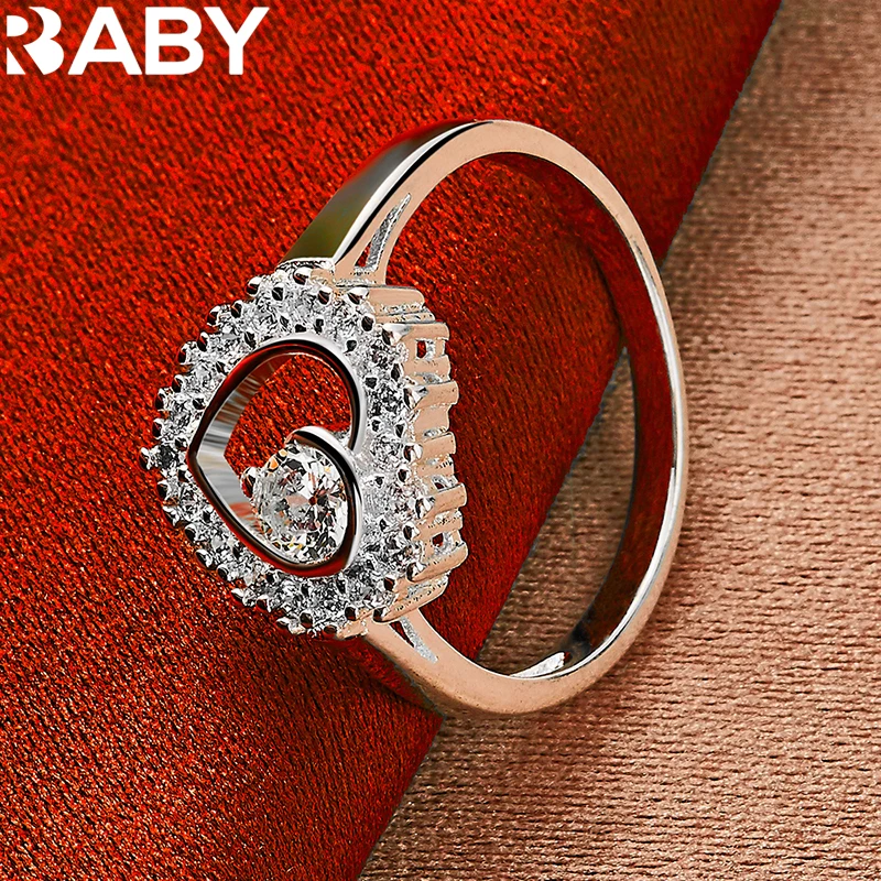 

925 Sterling Silver Rings For Women 7-10 Size Heart Inlay Zircon Ring Wedding Party Engagement Band Luxury Charms Jewelry Gift