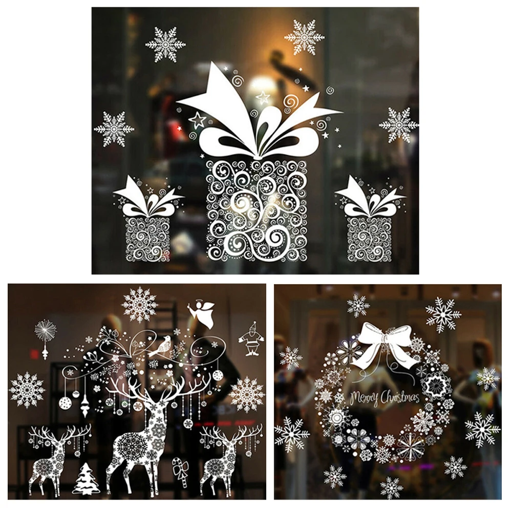 

Съемные рождественские статические наклейки из ПВХ, подарки, лось, оконные наклейки, Рождественский белый венок, настенные наклейки, Нового...