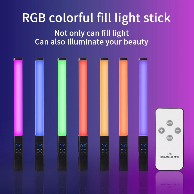 

RGB Handheld LED Video Light Wand Stick Photography Light with Built-in Rechargable Battery 3000K-6500K For Youtube TikTok Vlog