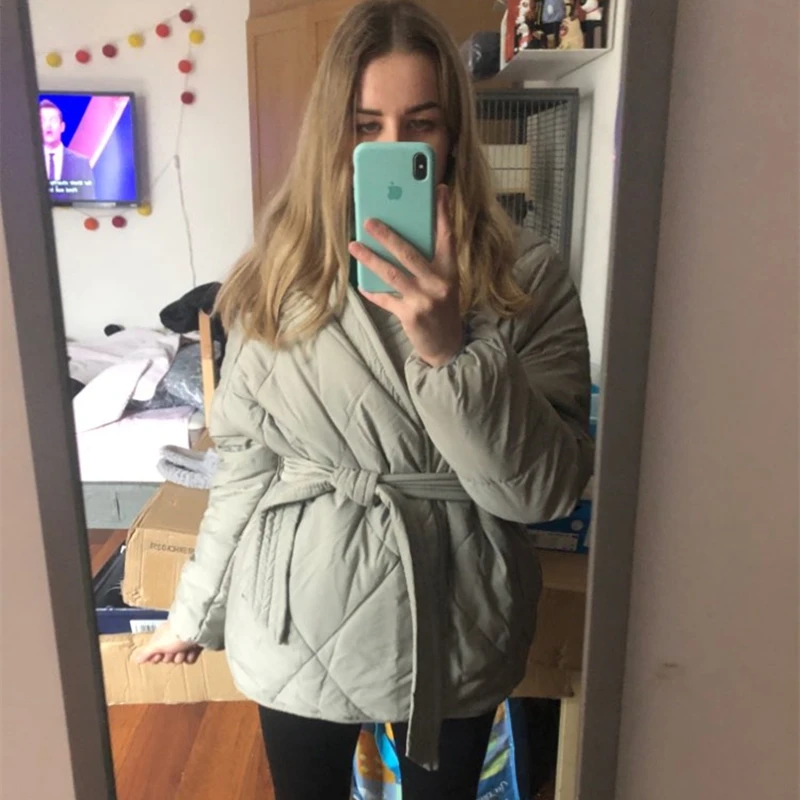 2023 New Design Women Winter Solid Sashes Coat Female Thick High Quality Students Outwear Sweet Women Jacket Streetwear