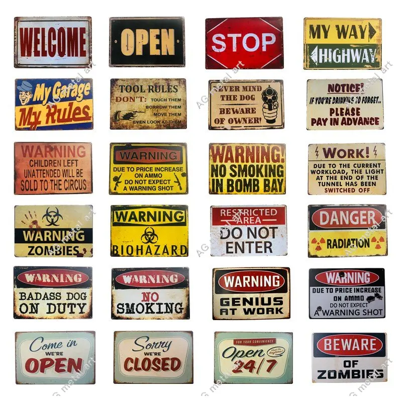 

Warning No Smoking Do Not Enter Warning Signs Shabby Rusted Vintage Metal Plaques Garage Bar Workshop Vintage Wall Waring Plates