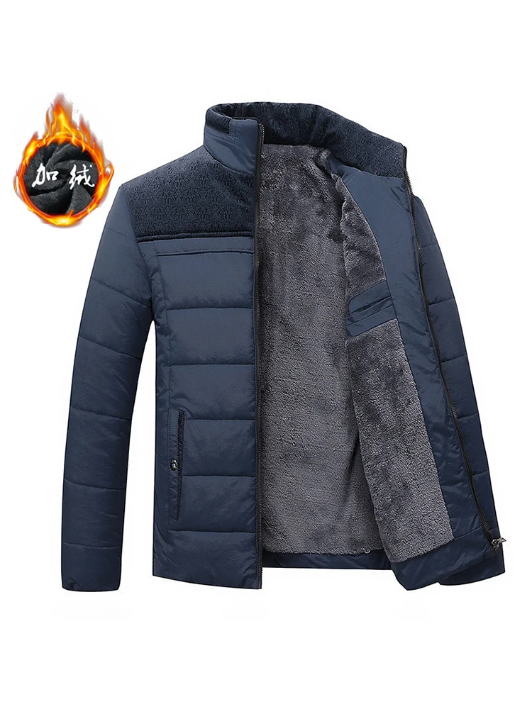 Men's Plush Thickened Parkas Stand Collar Winter Jacket Men Parker Coat Winter Warm Thick Zipper Coat Padded Overcoat for Male