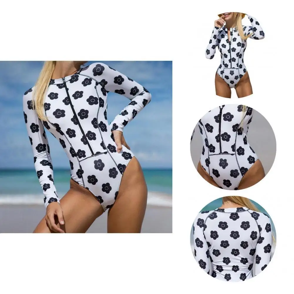 

Женское облегающее Монокини на молнии с цветочным принтом