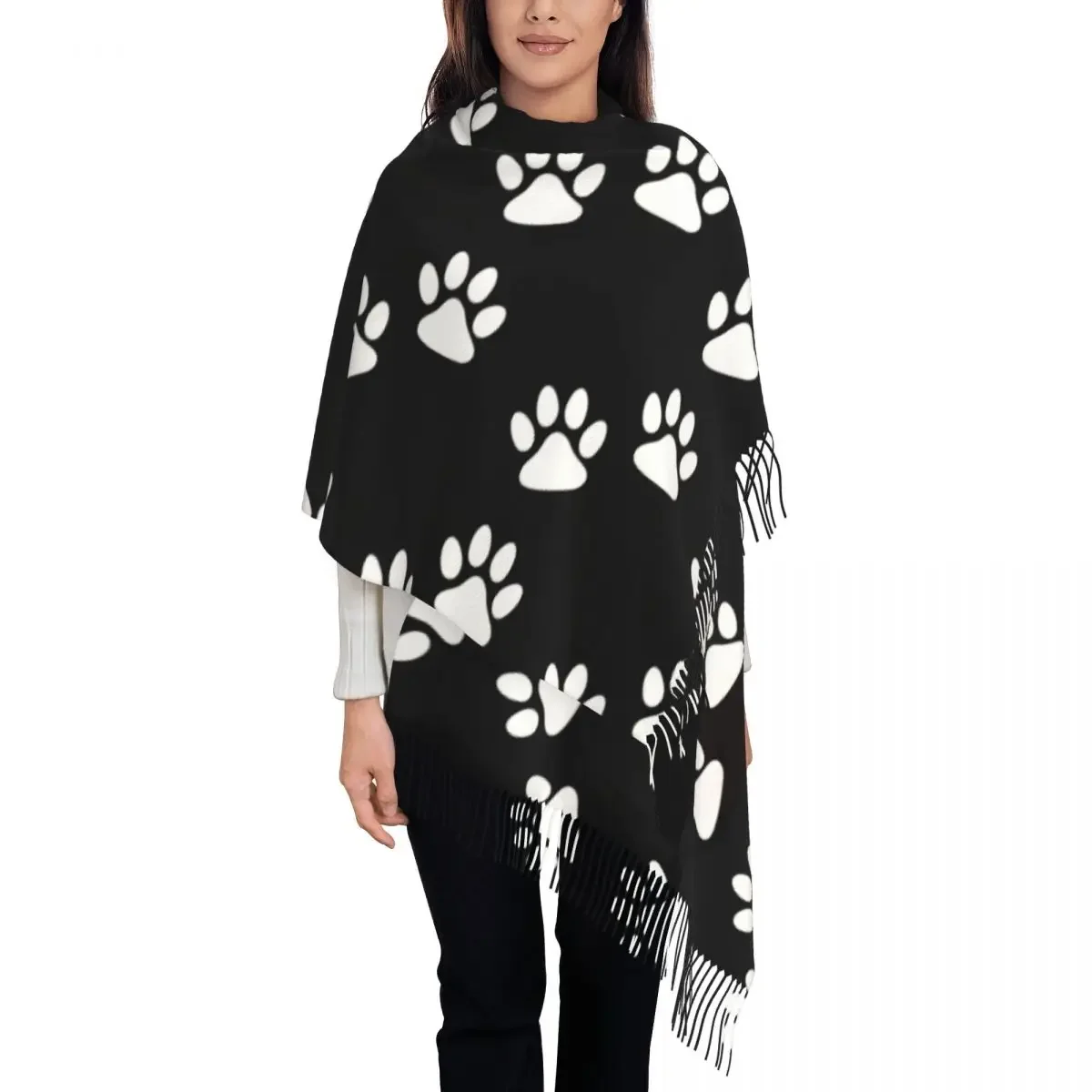 Шарф с принтом лап шарф для женщин Длинная зимняя Осенняя теплая шаль кисточками