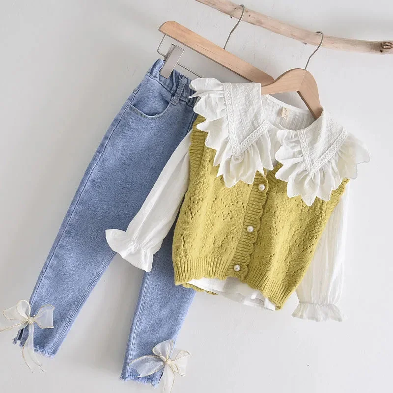 Детская верхняя одежда жилеты детская детские кардиганы вязаный кружевной жилет