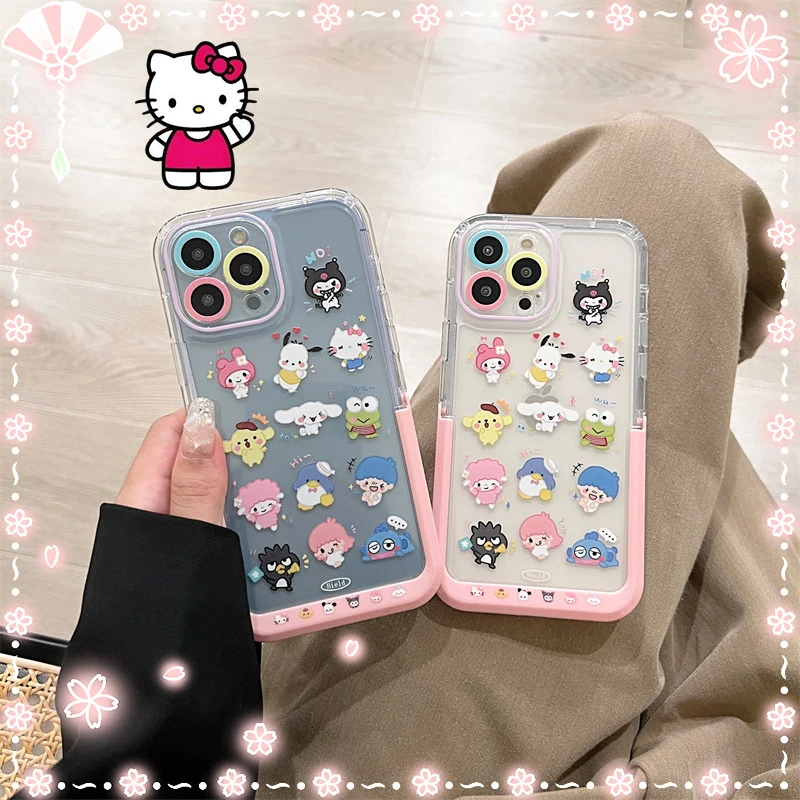 

Anime Sanrio Hello Kitty Phone Case Kawaii Kuromi Cinnamoroll iPhone 13 12 11 Pro Max Mobile Protective Shell Bracket Toy Girls