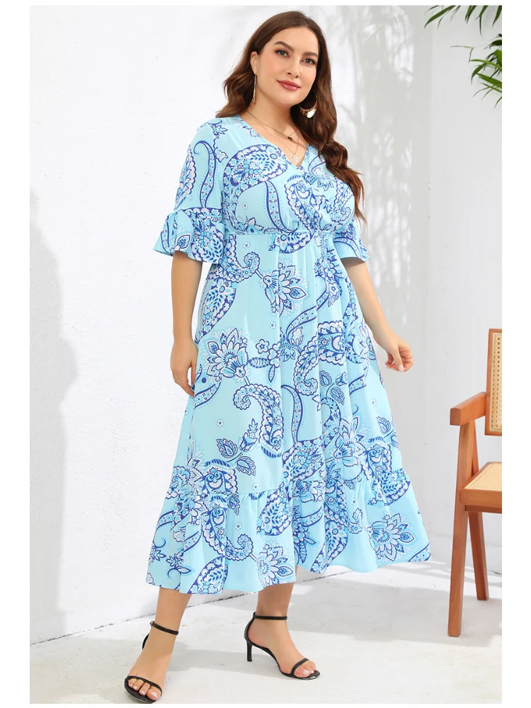 Oversized Dress Flare Sleeves Beach Vacation Skirt Long Dress plus size women clothing  party dresses