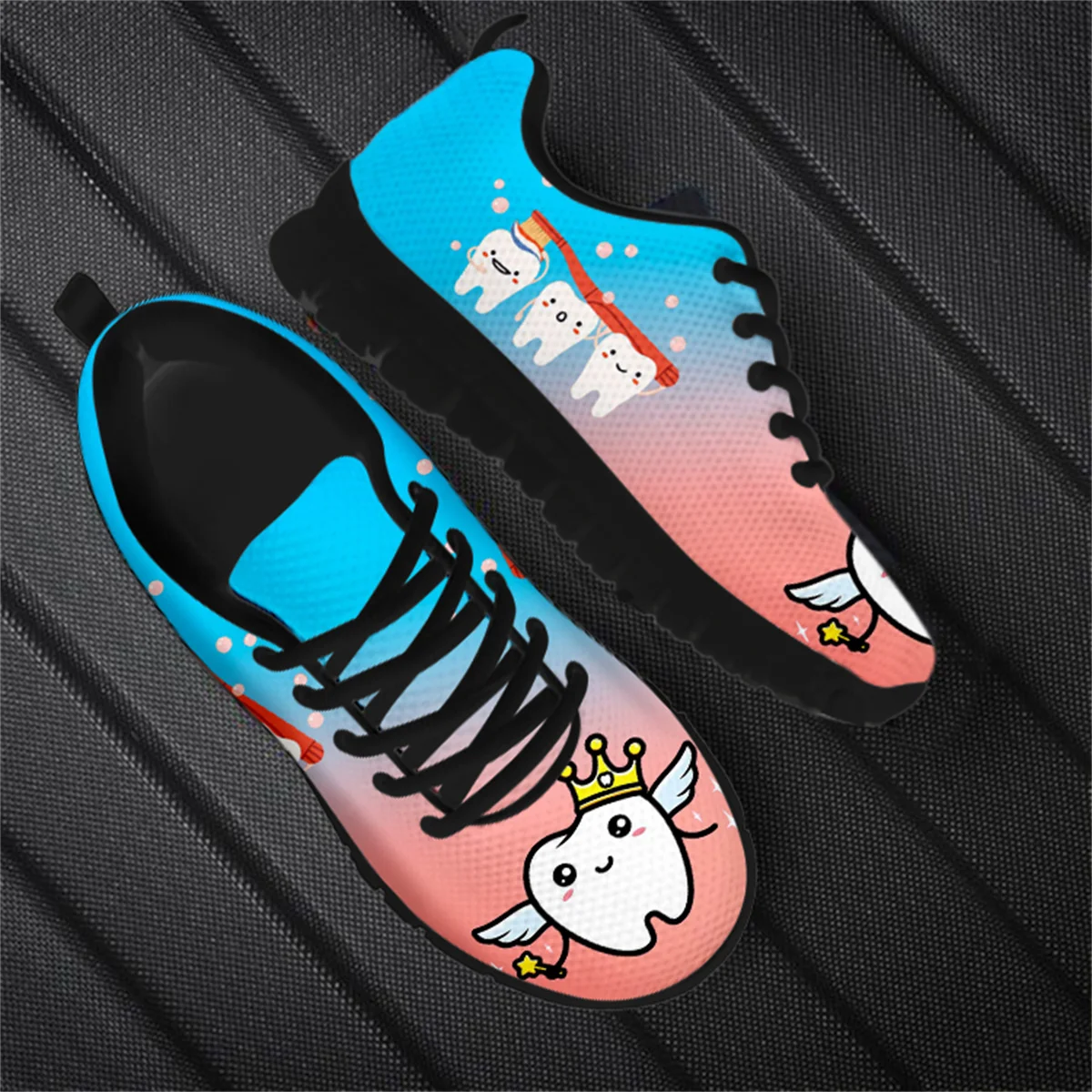 

Kawaii Fairy Teeth Print Sneakers Women Casual Flat Shoes Chaussure Femme Breathable Anti-Slip Lace Up Jogging Shoes Footwear