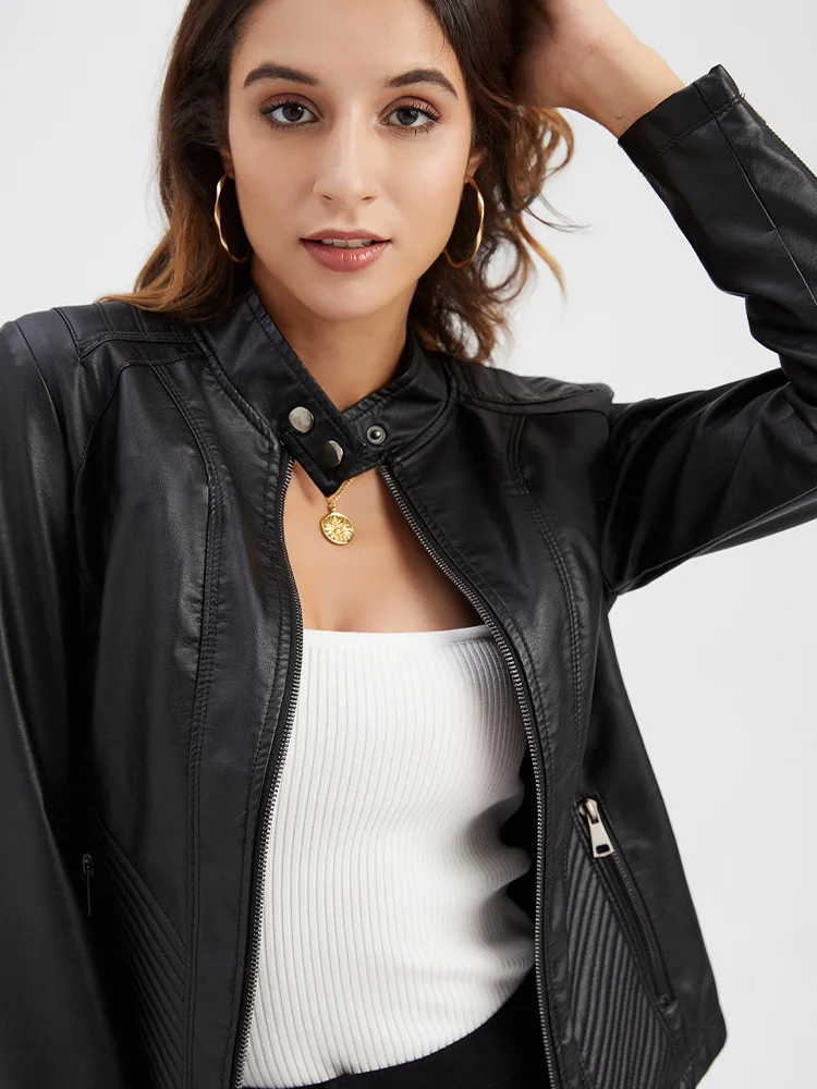 

Autumn And Winter Ladies Jacket Casual Leather Women's Simple Trend Thin Coat Long-sleeved Motorcycle Jacket Women's Office 2023