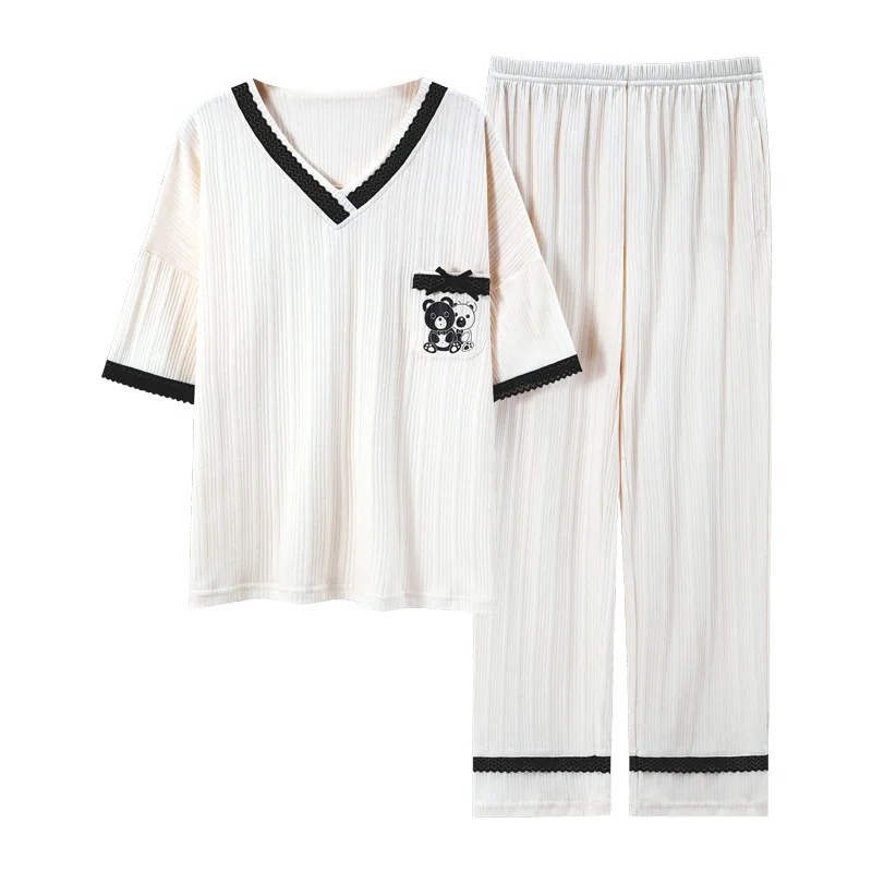 Pajamas Women's Summer Short Sleeved Trousers Two-piece Set of Pure Cotton Lovely Sweet Casual Home Clothes