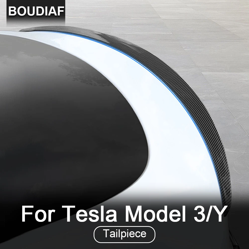 

Для Tesla Model Y Модель 3 2022 2023 задний багажник губа задний матовый яркий черный спойлер из углеродного волокна аксессуары для стайлинга автомоб...