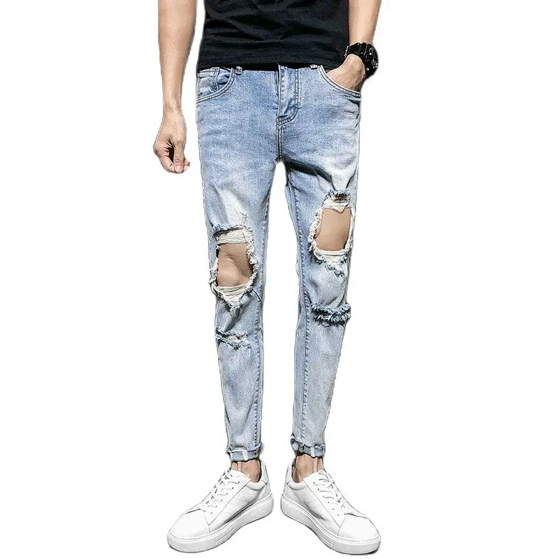 Оптовая продажа 2022 модная уличная одежда повседневные рваные мужские джинсы в