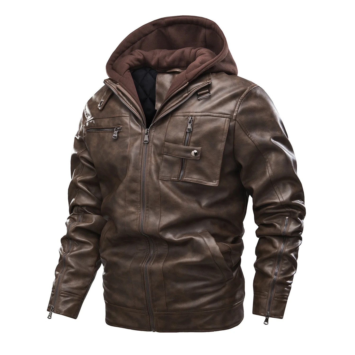 2022 New Winter Men's Leather Jacket Warm Coat Hooded Luxury Korean Street Fashion Clothing Thickened Cotton Shirt
