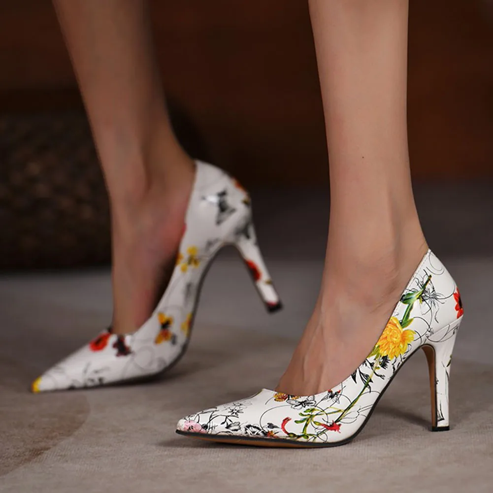

Elegant Concise Office Temperament Pumps Women Pointed Toe Thin High Heels Flower Ladies Pumps Professional Shoes