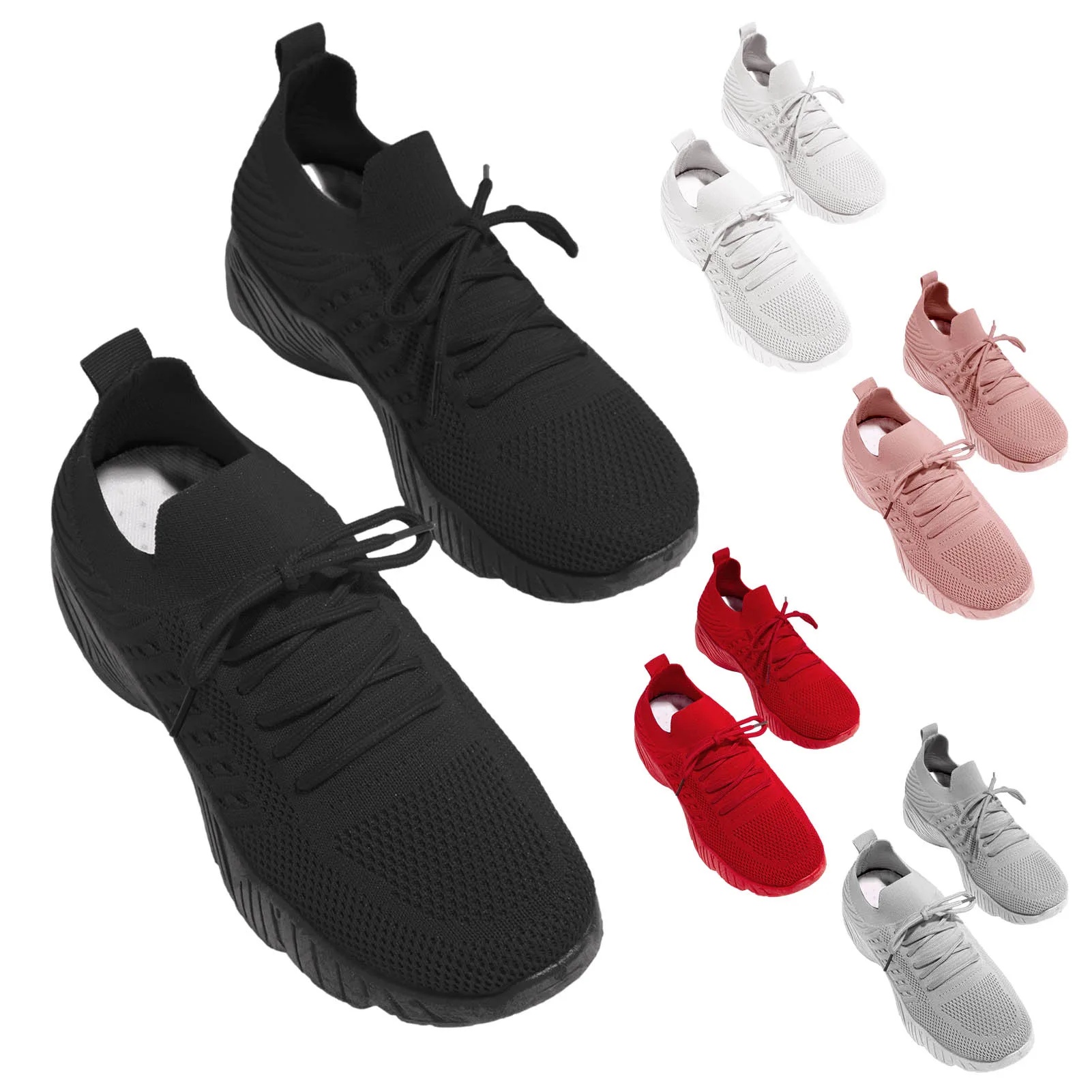 

2022 New Casual Walking Sneakers For Women Summer Flat-heeled Low-top Round Toe Mesh Shoes Athletic Slip On Walking Shoes