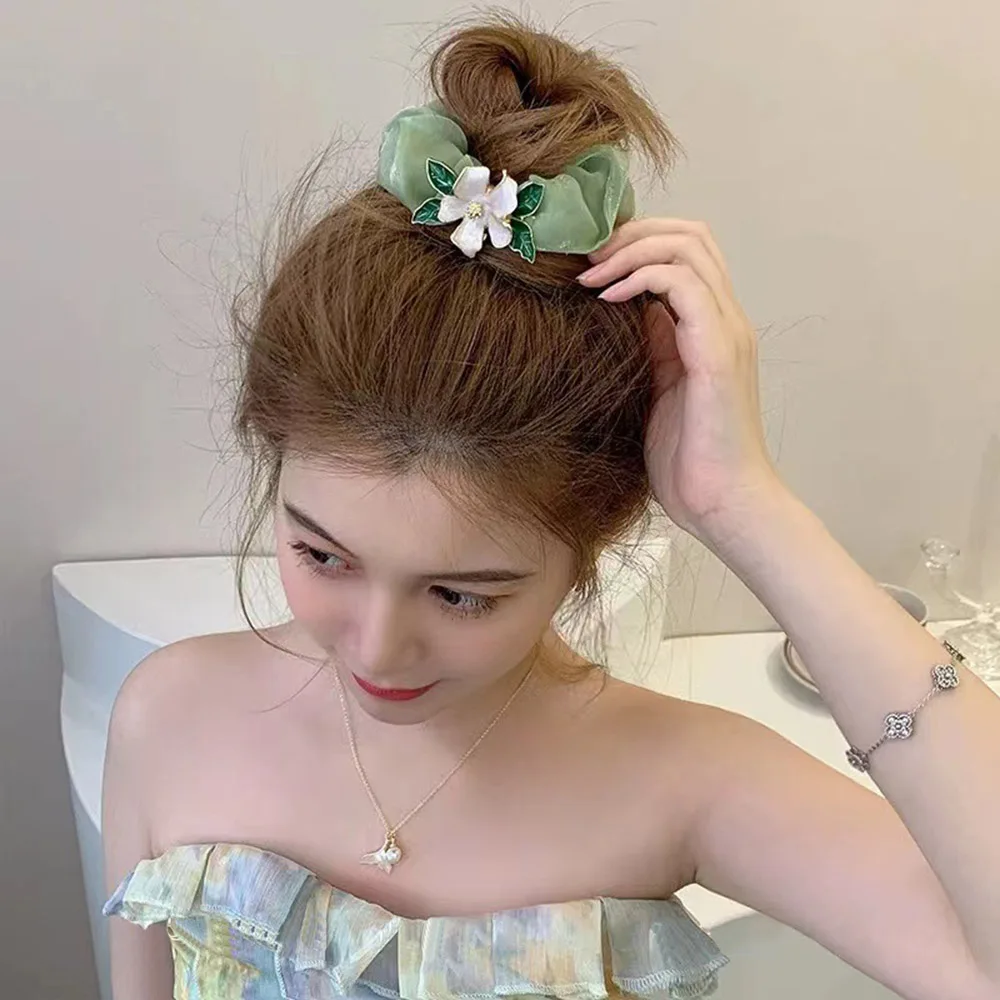 

Cute Gardenia Decor Scrunchies Large Intestine Hair Ring Gentle Temperament Flower Design Ponytail Head Rope Accessories
