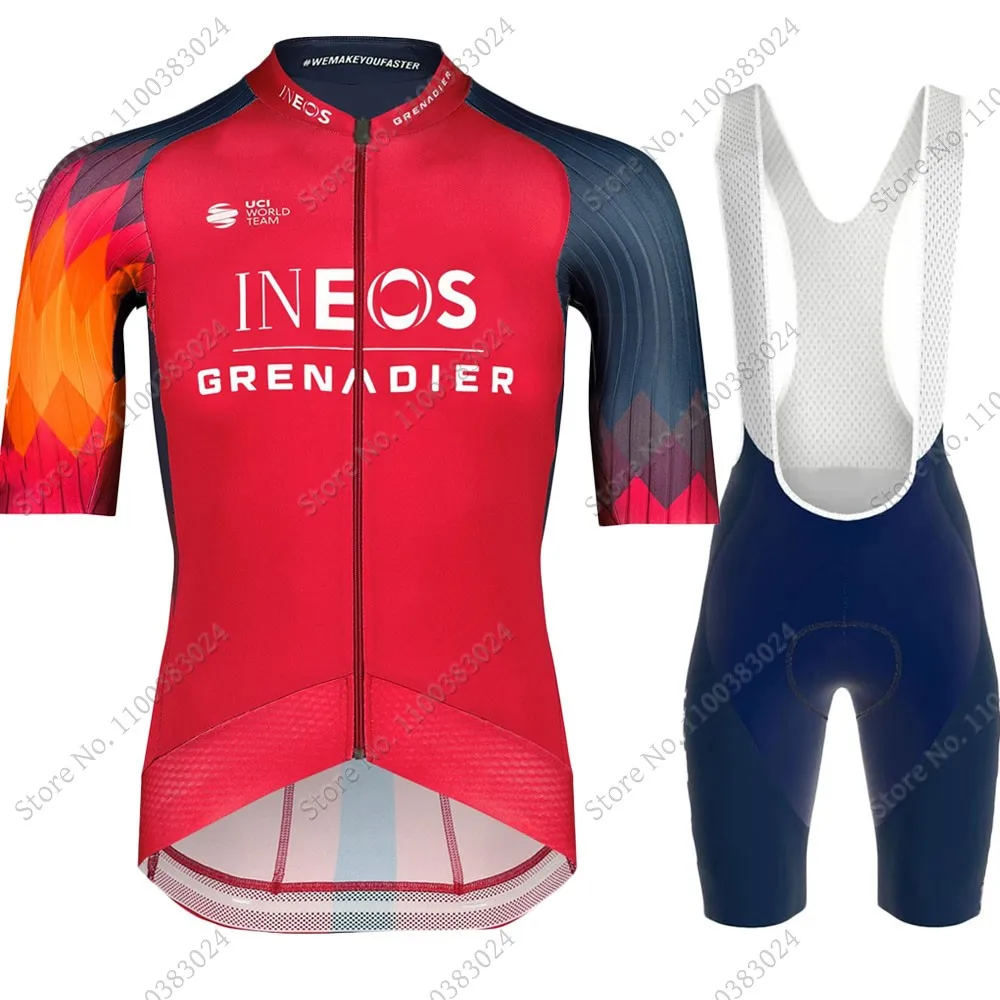 2023 Cycling Jersey Ineos Grenadier Team Set Mens Red Orange Clothing Bike Shirts Suit Bicycle Bib Shorts MTB Wear Maillot Ropa