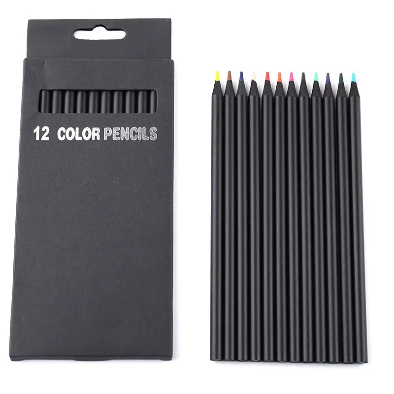 

12 Pcs New High Quality Pencil Packaging 12 Different Colours Colored Pencils Kawaii School Black Wooden Pencils Fast Delivery