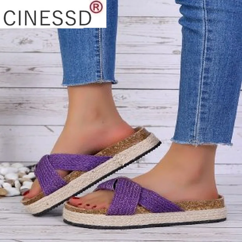 

Ladies Slippers New Summer Casual Roman Thick-soled Slippers Outside Wear Seaside Beach Flip-flops Plus Size 43 Women Shoes