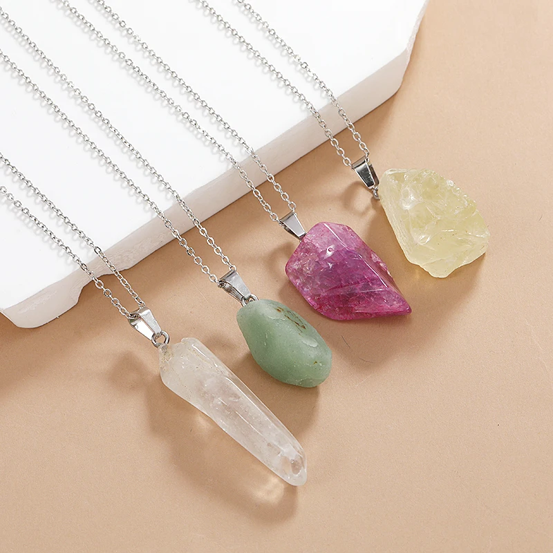 

2022 Trendy Irregular Geometry Shape Lava Crystal Quartz Natural Stone Pendant Necklace For Women Stainless Steel Chain Jewelry