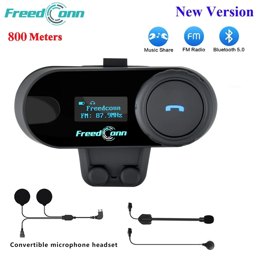 FreedConn TCOM-SC Motorcycle Intercom Wireless Bluetooth 5.0 Helmet Headset BT Interphone LCD Display FM Radio Music Share