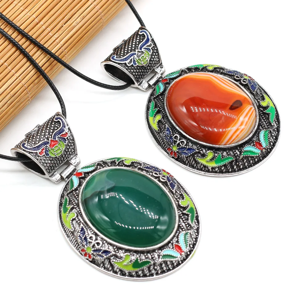 

Natural Stone Necklace Pendant Abalone Shell Inlay Oval Gemstones Exquisite Charms for Jewelry Making DIY Necklace Accessories