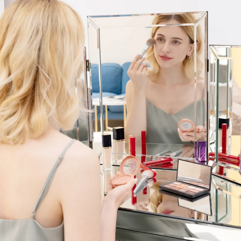 

[Flash Deal]Silver Glass Three Fold Vanity Mirror Modern Style Atmospheric Simple Elegant Design Durable Solid[Us Stock]