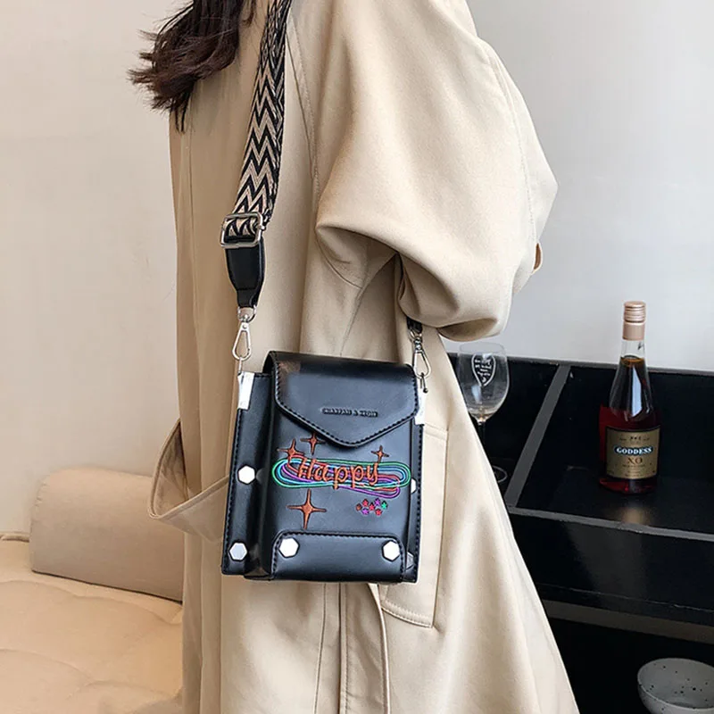 Embroidered Letter Single-shoulder Mobile Phone Bags Portable Coin Purse Commute Lipstick Key Storage Crossbody Bags for Women