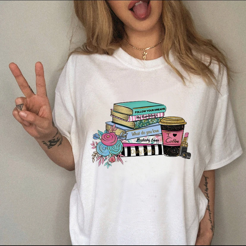 

Books Casual Tshirt Summer Top Female Fashion Clothes T Women Coffee 90s Short Sleeve O-neck Tee Shirt Lady Graphic T-shirts