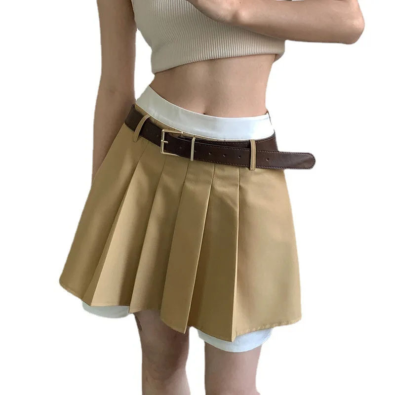 

Korean Fashion Pleated Skirt y2k Khaki High Waist Mini Skirt Sexy Preppy Style Short Skirt For Girl Chic Streetwear Outfits