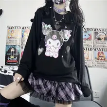 HOUZHOU Kawaii Cartoon Print T-shirts Women Black Loose Japanese Style Harajuku Tee Gothic Y2k Lolit
