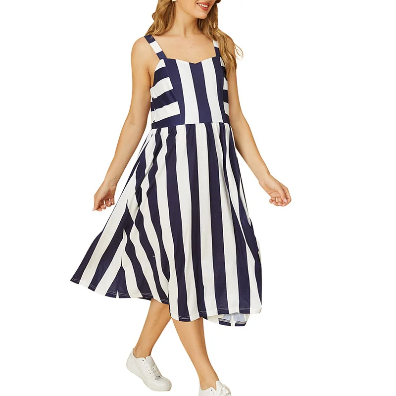 New Summer Maternity Clothes Dress for Pregnant Women Maternity Maxi Dress Fashion Casual Cotton Striped Pockets Maternity Gown enlarge