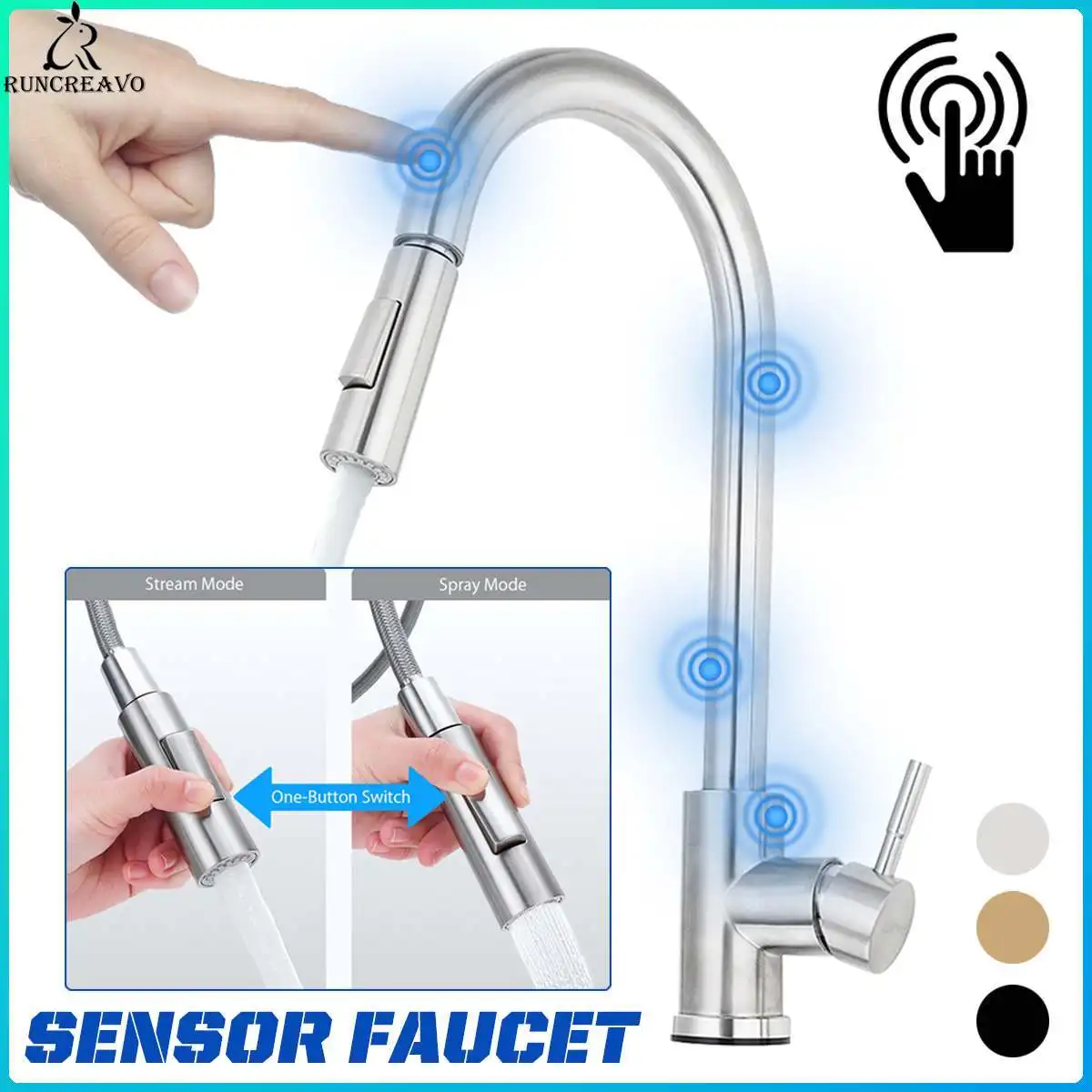 

Smart Touch Kitchen Faucet Stainless Steel Pull Out Sensor Faucets Gold/black/silver 360 Rotation Crane 2 Outlet Water Mixer Tap