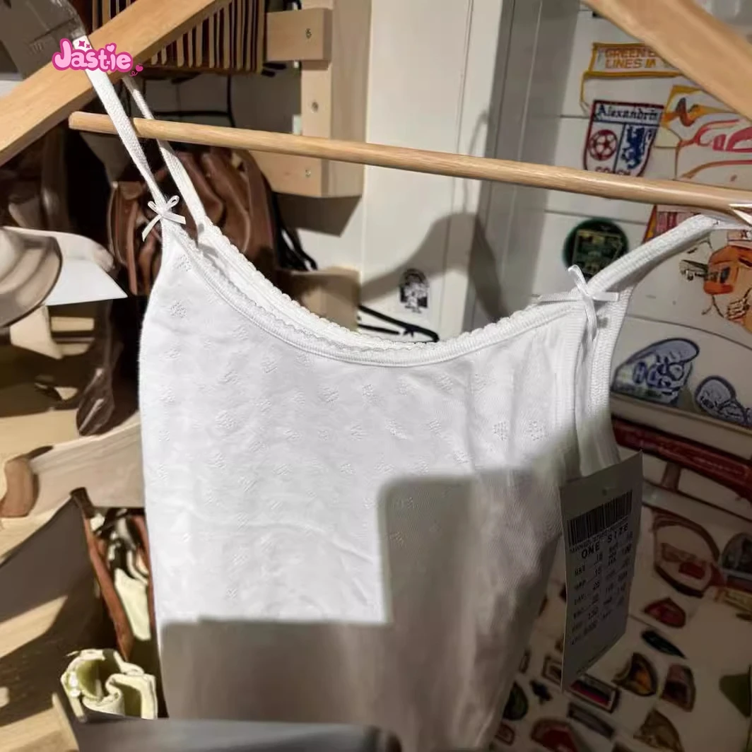 Женская майка Love Eyelet Bow 2024 летняя кружевная отделка белые хлопковые тонкие майки