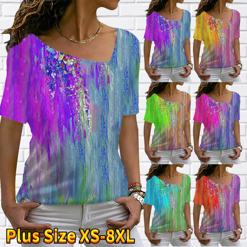 

Женская футболка с коротким рукавом, V-образным вырезом и принтом