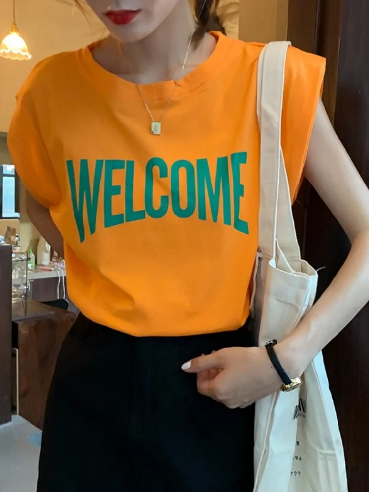 Серая футболка без рукавов из чистого хлопка Fat Sister женская летняя 2024 новый