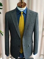 mens wool tweed herringbone green suit retro elegant suit custom three piece suit jacket pants vest