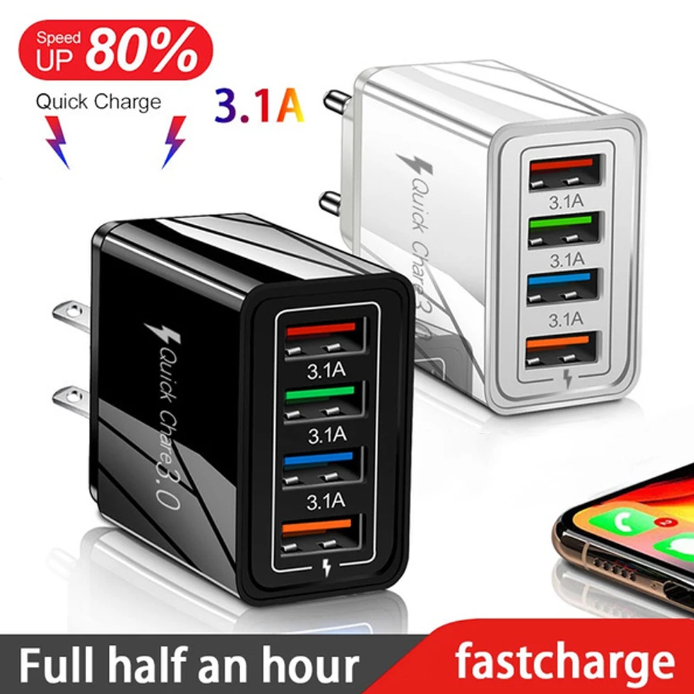 USB Charger Quick Charge 3.0 EU/US Plug Tablet Portable Adapter For iPhone14 13 12 11 Pro Max Wall Mobile Charger Fast Charger