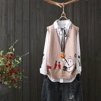 2022 new spring and autumn fashion new western style casual sweater vest knitted women loose sleeveless v neck all match blouse