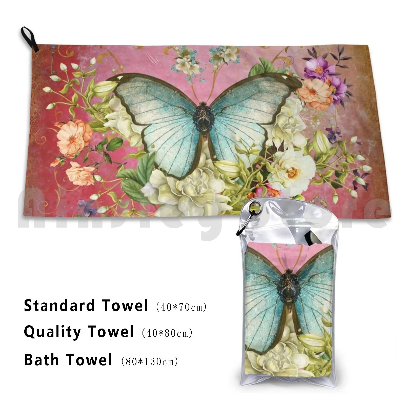 Bath Towel Vintage Ephemera Photoshop Skeleton Key Shabby Chic Raspberry