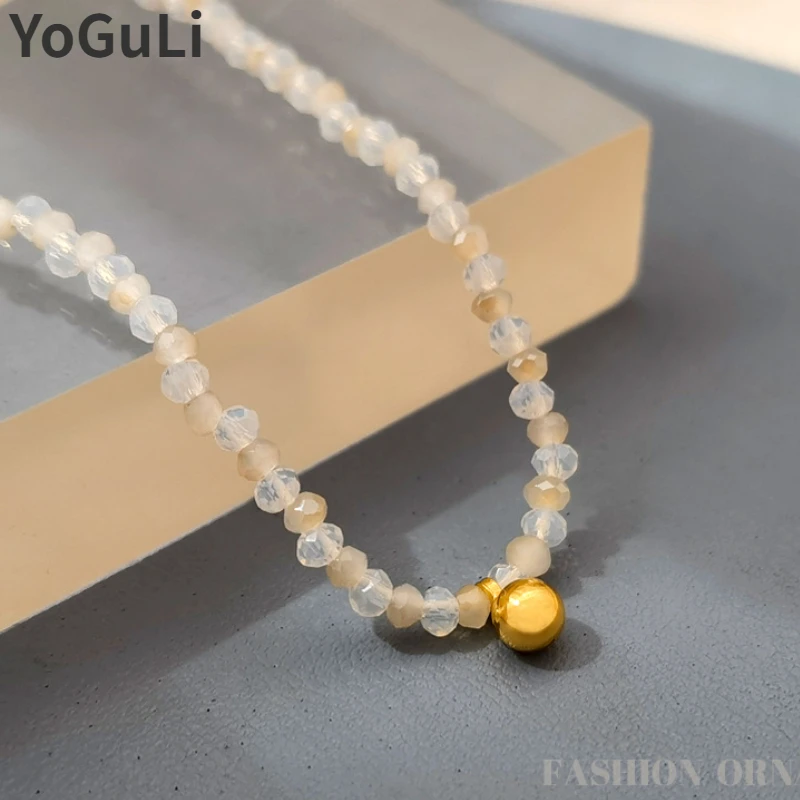 

Fashion Jewelry One Layer High Quality Glass Beads Necklace For Women Girl Cute Gold Color Pendant Female Accessories Gift
