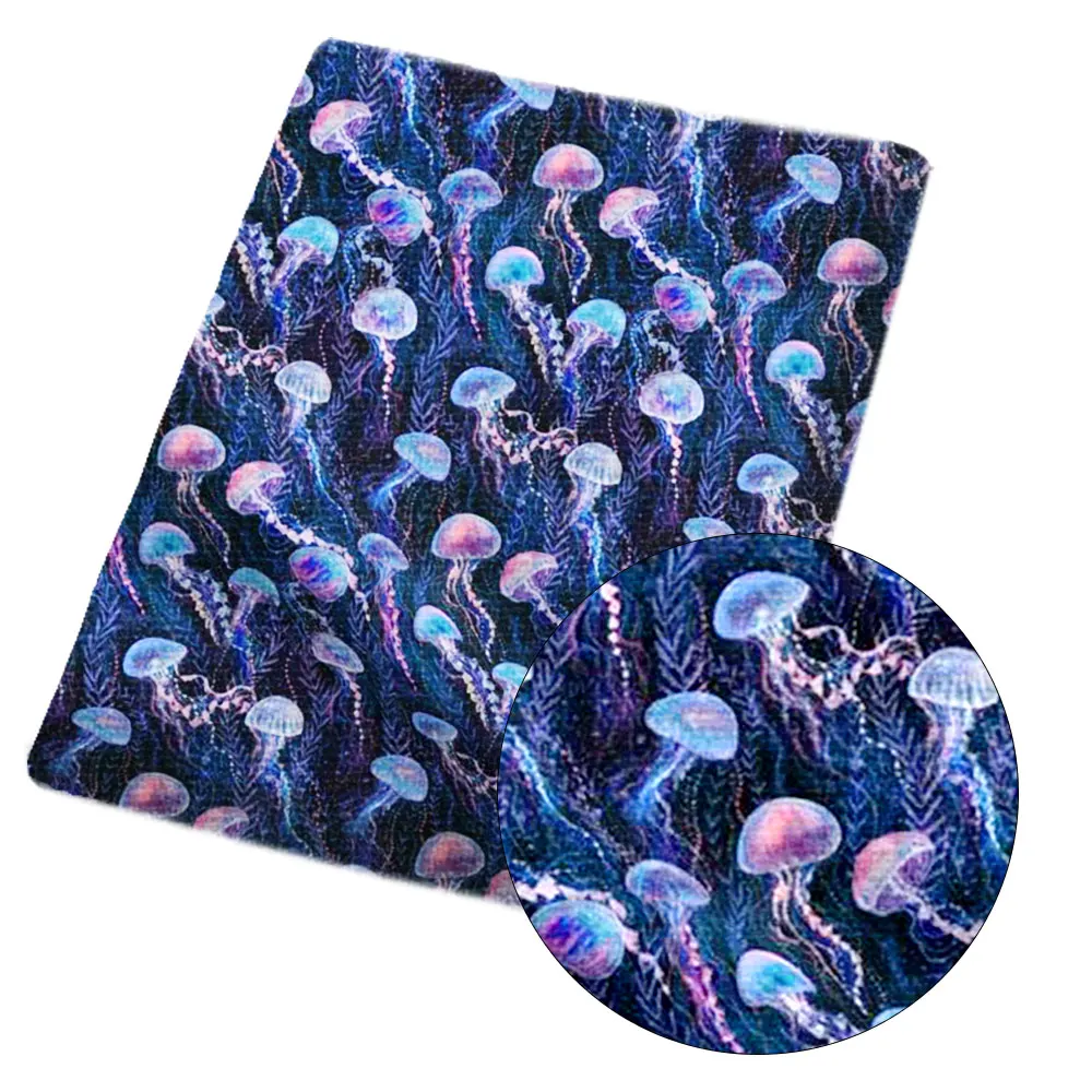 IBOWS Polyester Cotton Sheet Cartoon Jellyfish Virus Printed Cloth Fabric Patches Dress Home Textile DIY Materials 45*150cm 1pc | Дом и сад