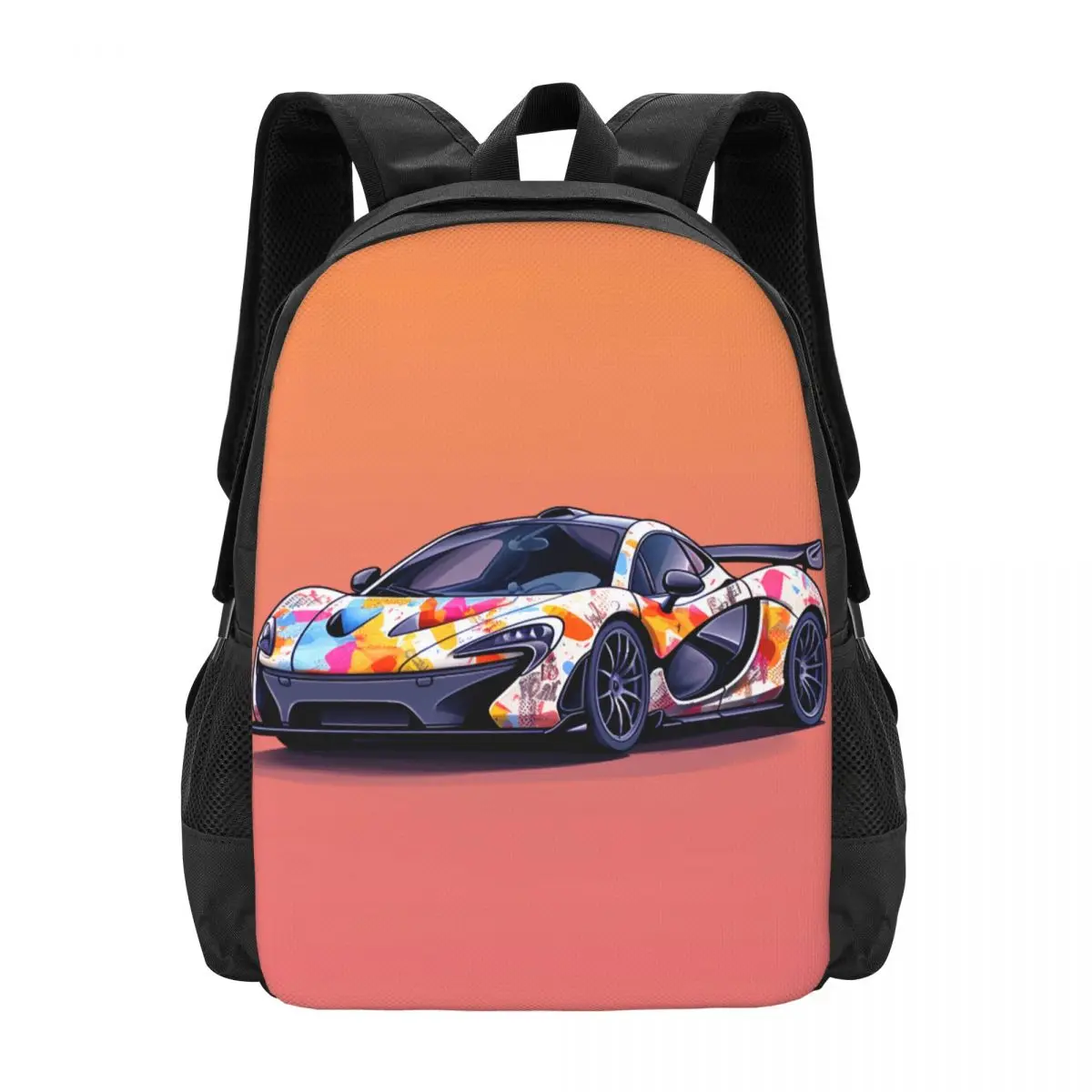 

Powerful Sports Car Backpack Graffiti Simplified Form Daily Backpacks Male Design Soft School Bags Aesthetic Rucksack